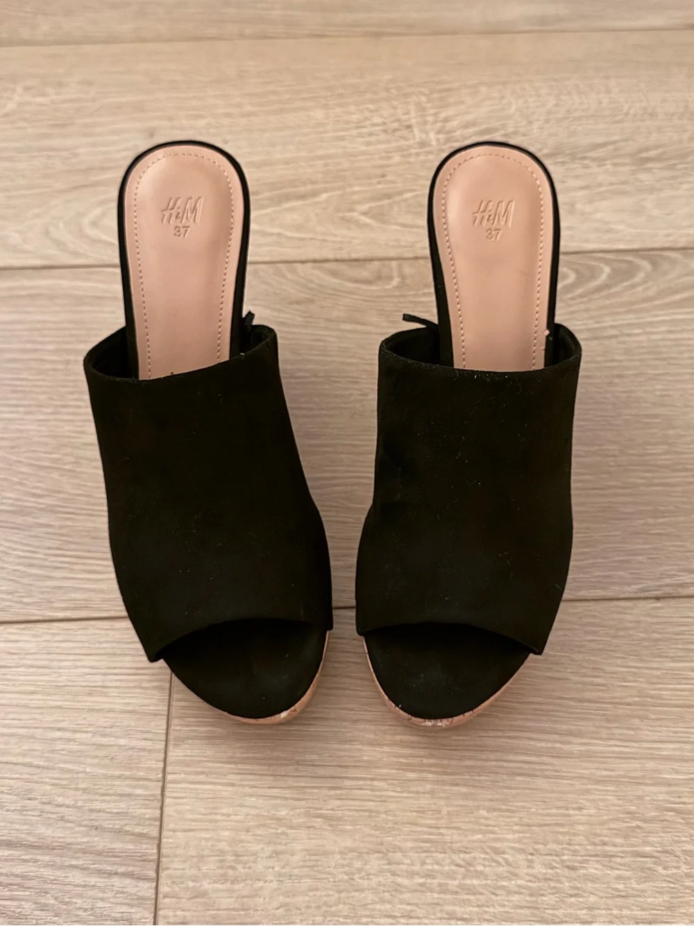 H&M Black Open-Toe Wedge Slide Sandals